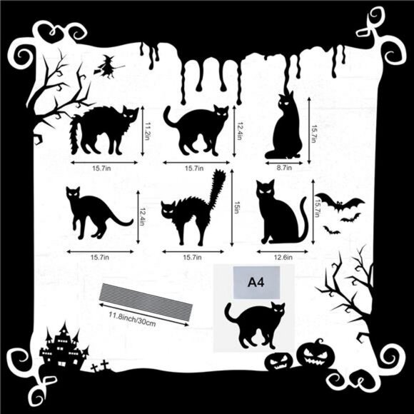 6 Pack Black Cat Yard Signs Halloween Decor with 12 Metal Stakes, Scary Black - Picture 2 of 7